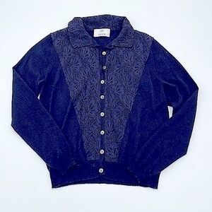 UEC Allude navy blue cashmere and lace cardigan sweater medium